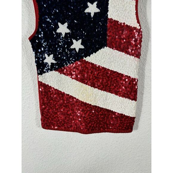 Escada Knit Top Size S Red American Flag Rayon Blend Stars Stripes Sleeveless - Picture 5 of 11